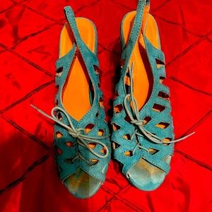 Turquoise wedges suede shoes